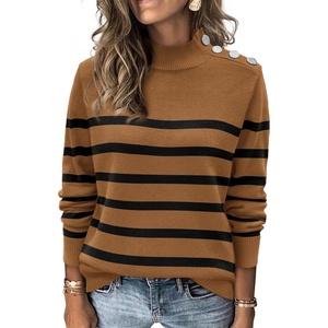 ATHMILE Fall Mock Neck Striped Sweaters for Women 2026 Winter Turtleneck Long Sleeve Knit Sweater Fashion Pullover Tops(Khaki)