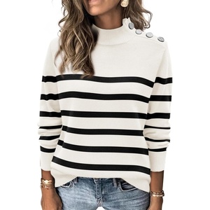 ATHMILE Fall Mock Neck Striped Sweaters for Women 2026 Winter Turtleneck Long Sleeve Knit Sweater Fashion Pullover Tops(White)