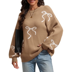 ATHMILE Fall Sweaters for Women 2026 Fashion Cute Bow Knit Pullover Trendy Long Sleeve Oversized Sweater Winter Clothing(Camel)