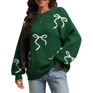 ATHMILE Fall Sweaters for Women 2026 Fashion Cute Bow Knit Pullover Trendy Long Sleeve Oversized Sweater Winter Clothing(Green)