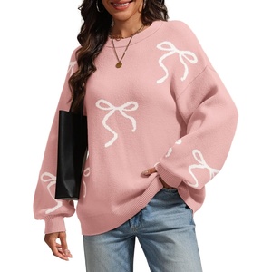 ATHMILE Fall Sweaters for Women 2026 Fashion Cute Bow Knit Pullover Trendy Long Sleeve Oversized Sweater Winter Clothing(Pink)