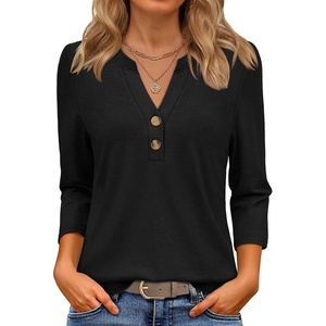 ATHMILE Long Sleeve Shirts for Women 2026 Fall Outfits Henley Dressy Casual Tops Trendy Blouses Cute T-Shirts Fashion Clothes(Half-black)