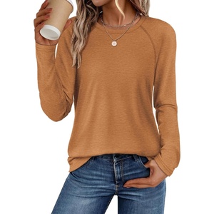 ATHMILE Long Sleeve Shirts for Women Fall Outfit 2026 Fashion Casual T Shirt Round Neck Basic Loose Tunic Tops(Burnt Orange)