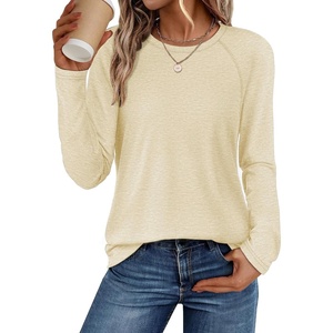 ATHMILE Long Sleeve Shirts for Women Fall Outfit 2026 Fashion Casual T Shirt Round Neck Basic Loose Tunic Tops(Cream)