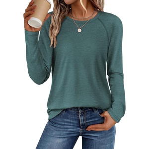 ATHMILE Long Sleeve Shirts for Women Fall Outfit 2026 Fashion Casual T Shirt Round Neck Basic Loose Tunic Tops(Peacock Green)