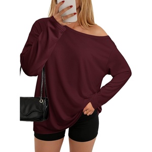 ATHMILE Off The Shoulder Tops for Women 2026 Y2K Loose Fit Tops Oversized Tshirts Fashion Going Out Outfits Casual Basic Tees(Wine Red)