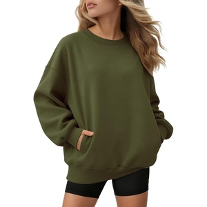 ATHMILE Oversized Sweatshirt for Women Crewneck Fleece Long Sleeve Pullover Hoodies Tops Fall Fashion Outfits Clothes(Z-armygreen-side Pockets)