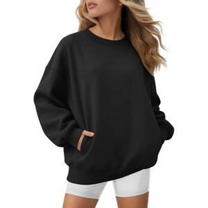 ATHMILE Oversized Sweatshirt for Women Crewneck Fleece Long Sleeve Pullover Hoodies Tops Fall Fashion Outfits Clothes(Z-black-side Pockets)