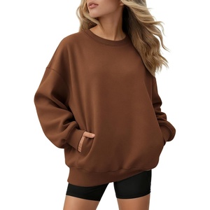 ATHMILE Oversized Sweatshirt for Women Crewneck Fleece Long Sleeve Pullover Hoodies Tops Fall Fashion Outfits Clothes(Z-brown-side Pockets)