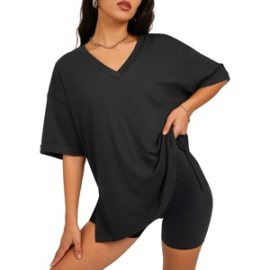 ATHMILE Oversized Tshirts for Women Summer 2026 V Neck Casual Workout Plus Size Tops Spring Fashion Cute Basic Trendy Outfits(Black)
