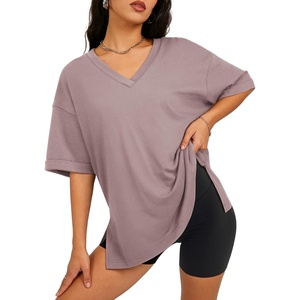 ATHMILE Oversized Tshirts for Women Summer 2026 V Neck Casual Workout Plus Size Tops Spring Fashion Cute Basic Trendy Outfits(Dark Pink)