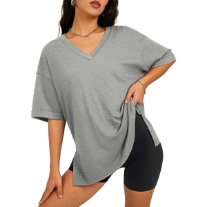 ATHMILE Oversized Tshirts for Women Summer 2026 V Neck Casual Workout Plus Size Tops Spring Fashion Cute Basic Trendy Outfits(Grey)