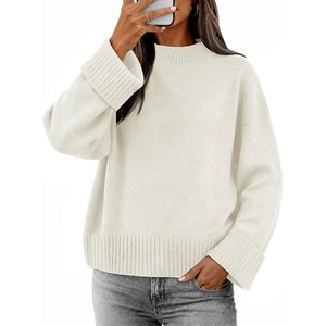ATHMILE Sweaters for Women 2026 Fall Fashion Outfits Long Sleeve Loose Casual Crewneck Ribbed Knit Pullover Winter Clothes(Off-white)