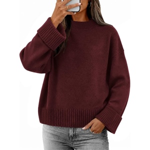 ATHMILE Sweaters for Women 2026 Fall Fashion Outfits Long Sleeve Loose Casual Crewneck Ribbed Knit Pullover Winter Clothes(Wine Red)