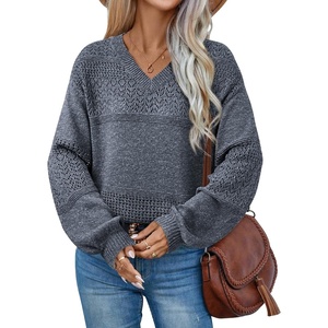 ATHMILE Sweaters for Women Fall Outfits Oversized Long Sleeve V Neck Crochet Sweaters Lightweight Knit Pullover Jumper(Blue)