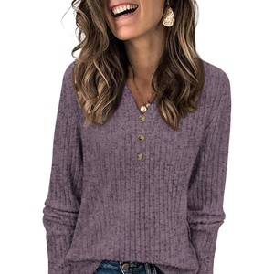 ATHMILE Sweaters for Women Fashion Fall Outfits Long Sleeve Tops Pullover V Neck Casual Loose Sweatshirt(Purple)