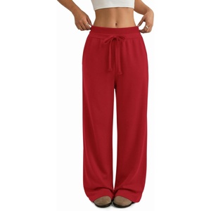 ATHMILE Sweatpants Women Wide Leg High Waisted Baggy Lounge Casual Cotton Pants Fashion Y2K Gym Clothes for Fall Winter(Red)