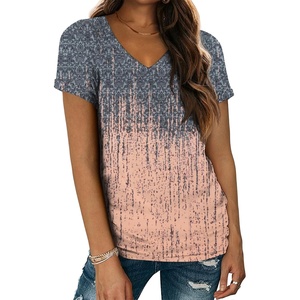 ATHMILE T Shirts Short Sleeve V Neck Tees for Women Fashion Tops Trendy Lightweight Casual Summer Outfits Clothes 2026 Beach(Tie-dye Coral)