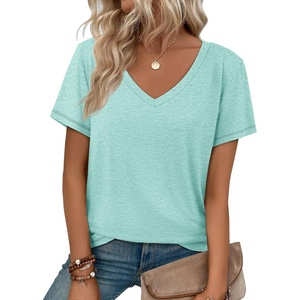 ATHMILE T Shirts Short Sleeve V Neck Tees for Women Fashion Tops Trendy Soft Casual Summer Clothes Outfits 2026(Aqua)