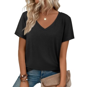 ATHMILE T Shirts Short Sleeve V Neck Tees for Women Fashion Tops Trendy Soft Casual Summer Clothes Outfits 2026(Black)