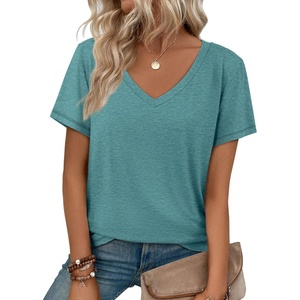 ATHMILE T Shirts Short Sleeve V Neck Tees for Women Fashion Tops Trendy Soft Casual Summer Clothes Outfits 2026(Blue Green)