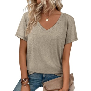 ATHMILE T Shirts Short Sleeve V Neck Tees for Women Fashion Tops Trendy Soft Casual Summer Clothes Outfits 2026(Coffe Grey)