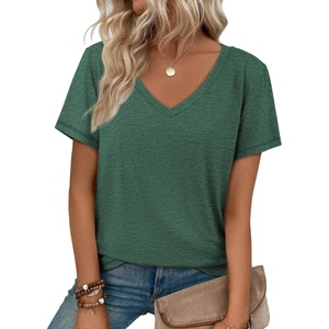 ATHMILE T Shirts Short Sleeve V Neck Tees for Women Fashion Tops Trendy Soft Casual Summer Clothes Outfits 2026(Dark Green)
