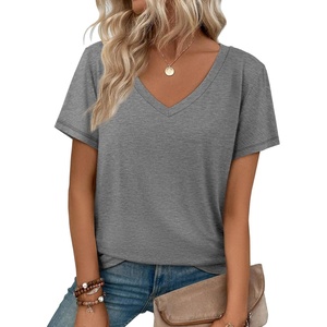 ATHMILE T Shirts Short Sleeve V Neck Tees for Women Fashion Tops Trendy Soft Casual Summer Clothes Outfits 2026(Gray)