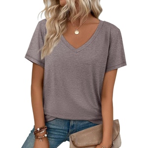 ATHMILE T Shirts Short Sleeve V Neck Tees for Women Fashion Tops Trendy Soft Casual Summer Clothes Outfits 2026(Gray Purple)