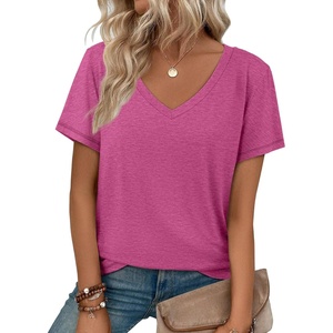 ATHMILE T Shirts Short Sleeve V Neck Tees for Women Fashion Tops Trendy Soft Casual Summer Clothes Outfits 2026(Hotpink)