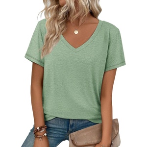 ATHMILE T Shirts Short Sleeve V Neck Tees for Women Fashion Tops Trendy Soft Casual Summer Clothes Outfits 2026(Light Green)