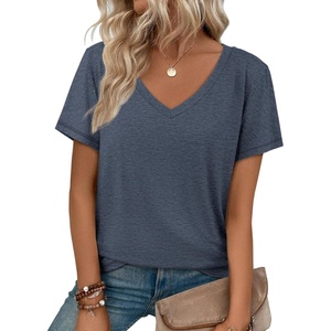 ATHMILE T Shirts Short Sleeve V Neck Tees for Women Fashion Tops Trendy Soft Casual Summer Clothes Outfits 2026(Navy)