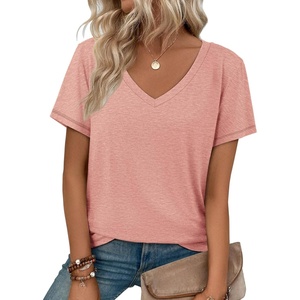 ATHMILE T Shirts Short Sleeve V Neck Tees for Women Fashion Tops Trendy Soft Casual Summer Clothes Outfits 2026(Pink)