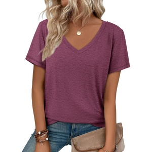 ATHMILE T Shirts Short Sleeve V Neck Tees for Women Fashion Tops Trendy Soft Casual Summer Clothes Outfits 2026(Purple Red)