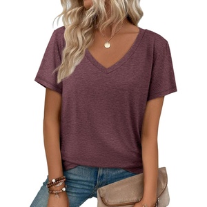 ATHMILE T Shirts Short Sleeve V Neck Tees for Women Fashion Tops Trendy Soft Casual Summer Clothes Outfits 2026(Wine Red)