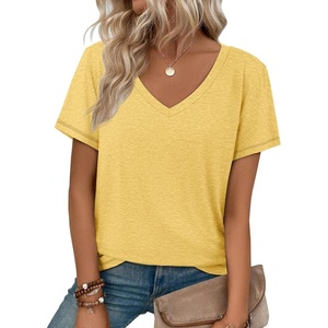 ATHMILE T Shirts Short Sleeve V Neck Tees for Women Fashion Tops Trendy Soft Casual Summer Clothes Outfits 2026(Yellow)