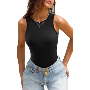 ATHMILE Tank Top Body Suits Women Sexy Crew Neck Racerback Halter Ribbed Sleeveless Bodysuit for Women(Black)