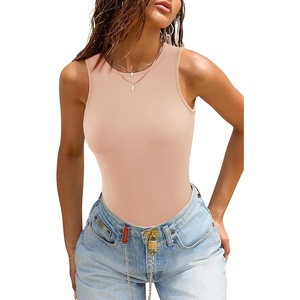 ATHMILE Tank Top Body Suits Women Sexy Crew Neck Racerback Halter Ribbed Sleeveless Bodysuit for Women(Mocha)