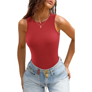 ATHMILE Tank Top Body Suits Women Sexy Crew Neck Racerback Halter Ribbed Sleeveless Bodysuit for Women(Red)