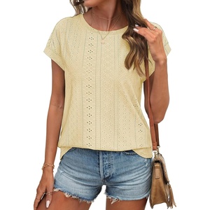ATHMILE Tops for Women Trendy Short Sleeve Shirts Dressy Casual Cap Blouses with Curved Hem Summer Clothing(Yellow)