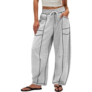 ATHMILE Womens Baggy Barrel Sweatpants Wide Leg Drawstring Lounge Sweat Pants with Pockets(Light Grey)