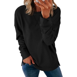 ATHMILE Womens Casual Crew Neck Sweatshirt Loose Soft Long Sleeve Shirts Oversized Pullover Tops Fall Outfits(Black)