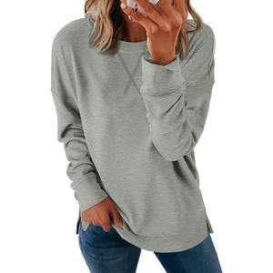 ATHMILE Womens Casual Crew Neck Sweatshirt Loose Soft Long Sleeve Shirts Oversized Pullover Tops Fall Outfits(Grey)