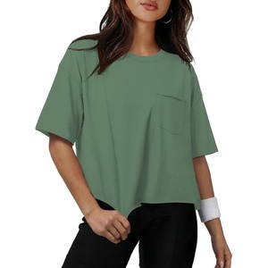 ATHMILE Womens Crop Tops Workout Shirts Gym Oversized Spring Summer Basic Tees Short Sleeve Casual Loose Drop Shoulder 2026(Darkgreen)