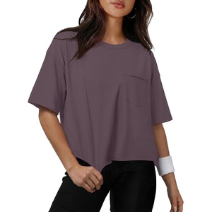 ATHMILE Womens Crop Tops Workout Shirts Gym Oversized Spring Summer Basic Tees Short Sleeve Casual Loose Drop Shoulder 2026(Darkpurple)