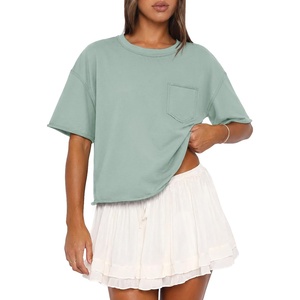 ATHMILE Womens Crop Tops Workout Shirts Gym Oversized Spring Summer Basic Tees Short Sleeve Casual Loose Drop Shoulder 2026(Graygreen)