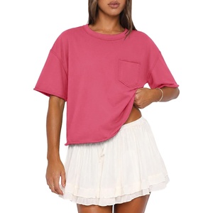 ATHMILE Womens Crop Tops Workout Shirts Gym Oversized Spring Summer Basic Tees Short Sleeve Casual Loose Drop Shoulder 2026(Hotpink)