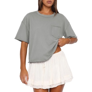 ATHMILE Womens Crop Tops Workout Shirts Gym Oversized Spring Summer Basic Tees Short Sleeve Casual Loose Drop Shoulder 2026(Lightgrey)