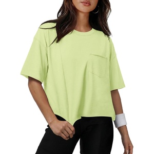 ATHMILE Womens Crop Tops Workout Shirts Gym Oversized Spring Summer Basic Tees Short Sleeve Casual Loose Drop Shoulder 2026(Mint Green)