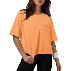 ATHMILE Womens Crop Tops Workout Shirts Gym Oversized Spring Summer Basic Tees Short Sleeve Casual Loose Drop Shoulder 2026(Orange)